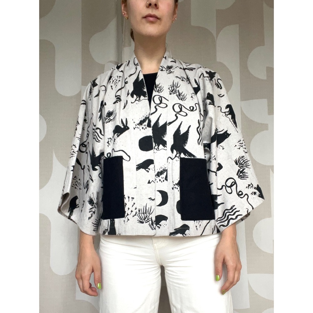 Thief & Bandit 100% Ethically Made Linen Kimono Cardigan, Silkscreened